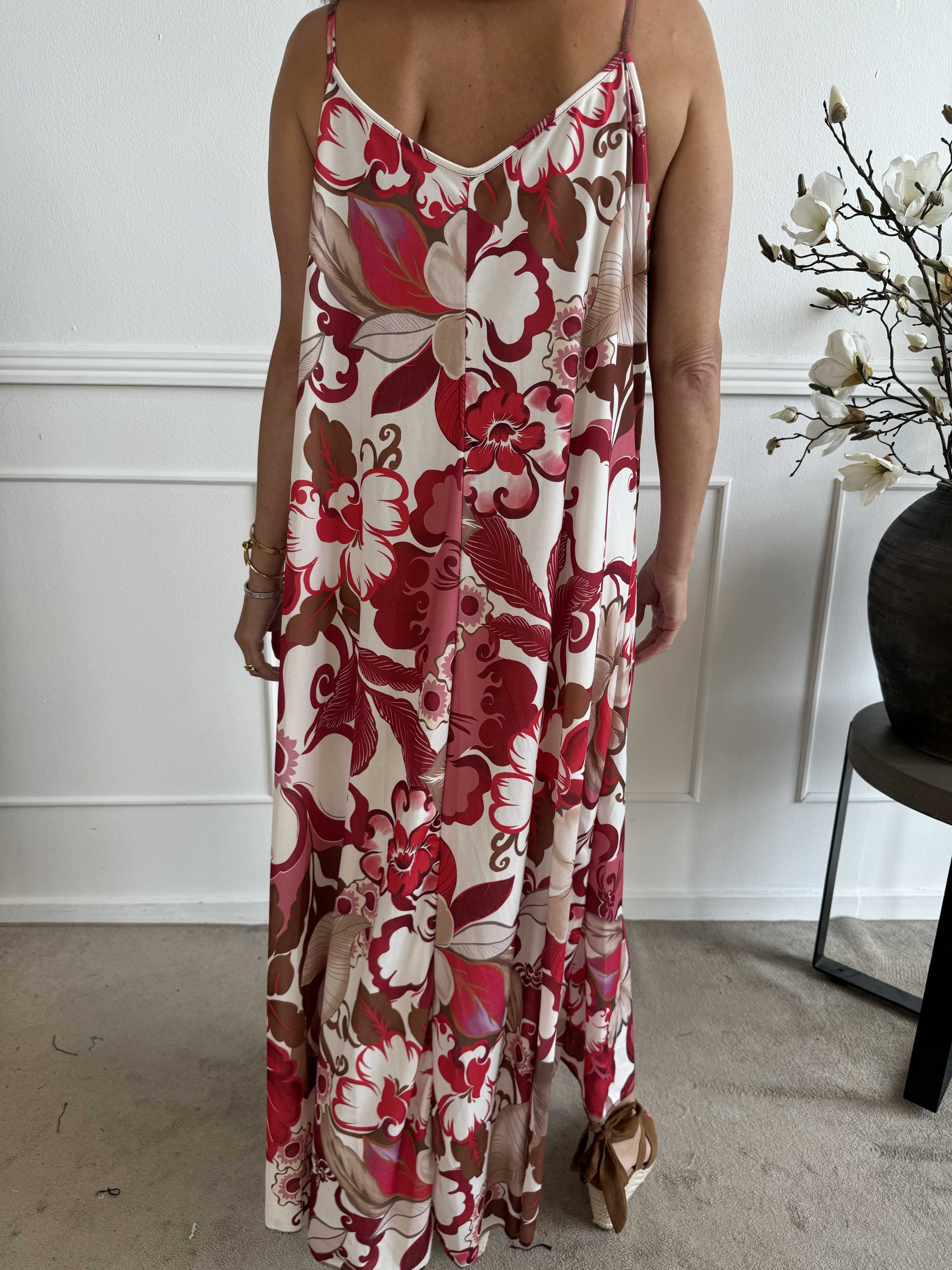 Maija - Stropkjole i elastisk stof med blomster